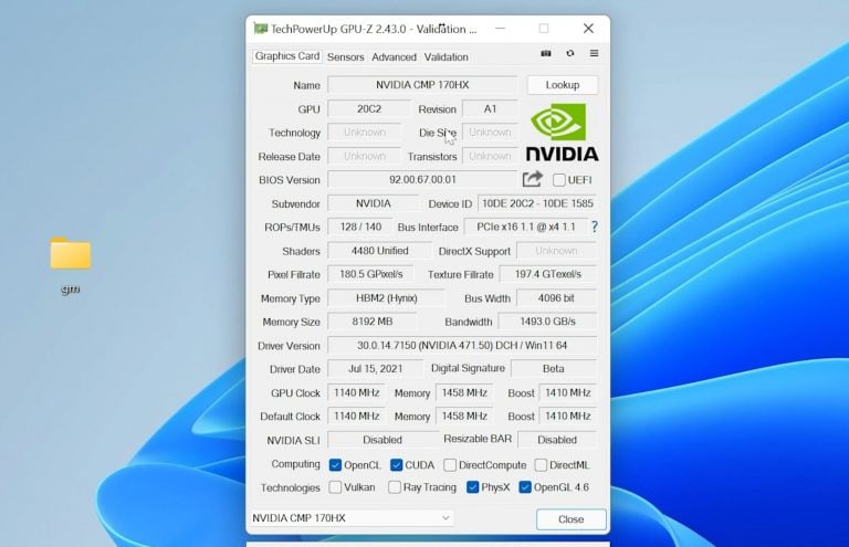 CMP170HX GPUZ 768x495 1 MMOSITE - Thông tin công nghệ, review, thủ thuật PC, gaming
