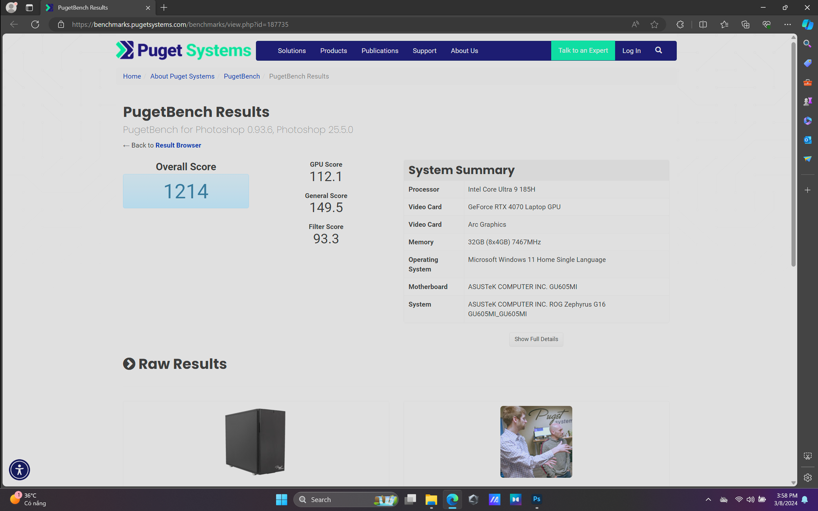 ROG Zephyrus G16 Pudget bench result MMOSITE - Thông tin công nghệ, review, thủ thuật PC, gaming