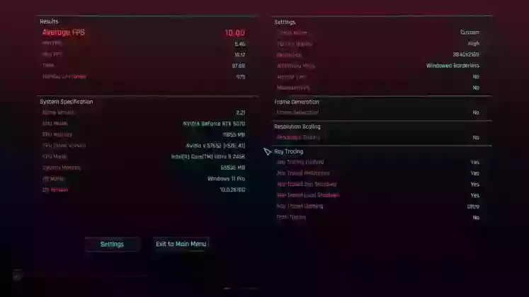 CyberPunk 2077 DLSS OFF Frame Gen OFF result MMOSITE - Thông tin công nghệ
