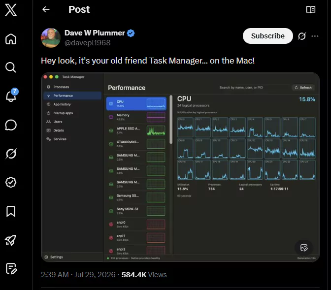 Cha đẻ Windows Task Manager viết lại ứng dụng tương tự cho macOS